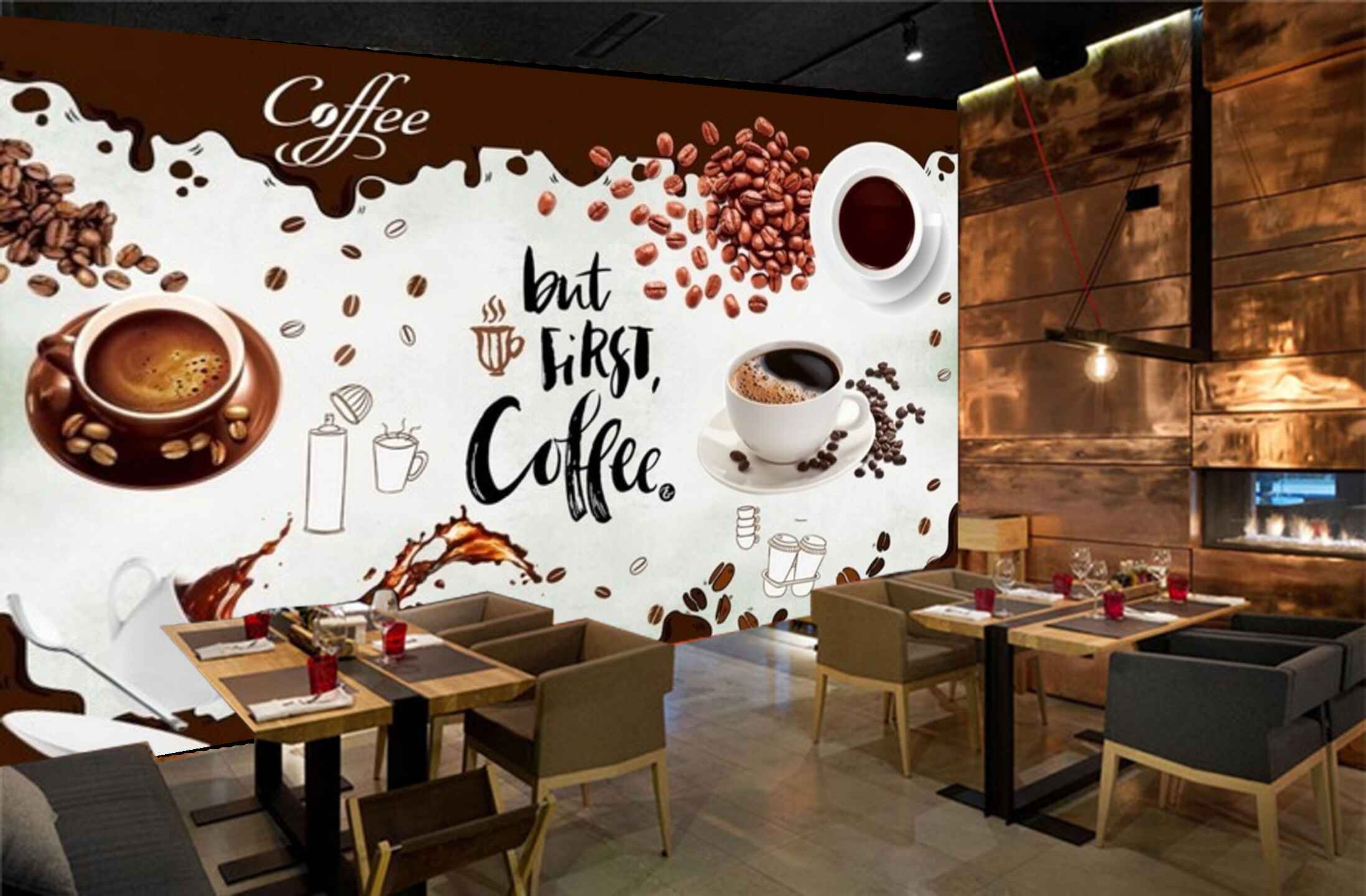 Giấy dán tường quán cafe